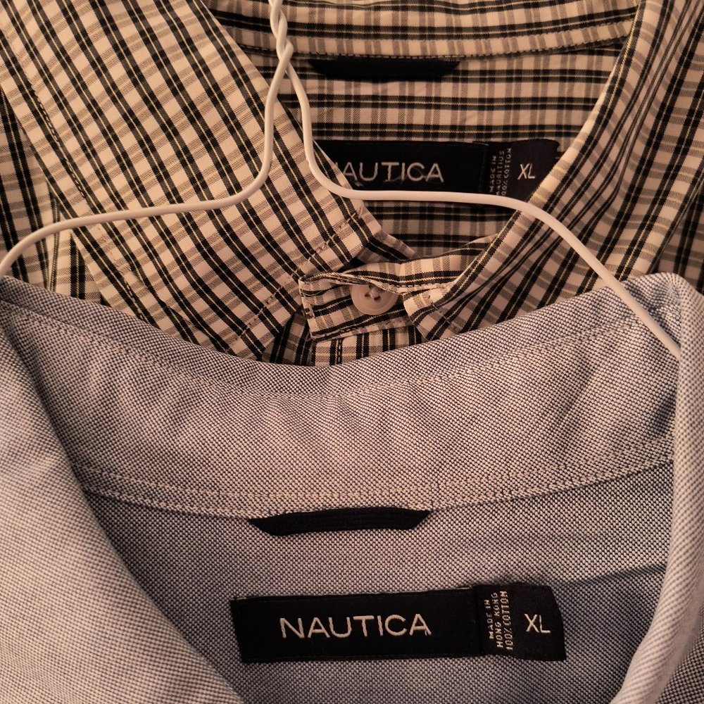 Nautica Men's L/S Solid & Plaid Shirts-Size XL (2-Shirts)